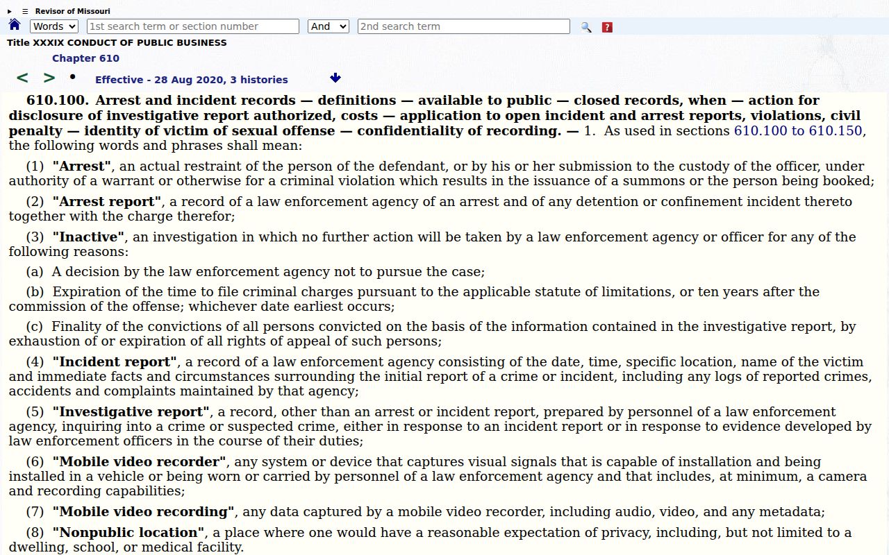 Missouri law enforcement report access statute