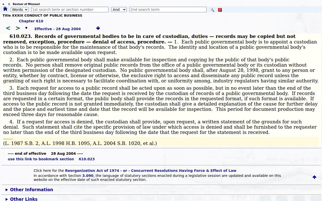 Missouri Sunshine Law records response rule