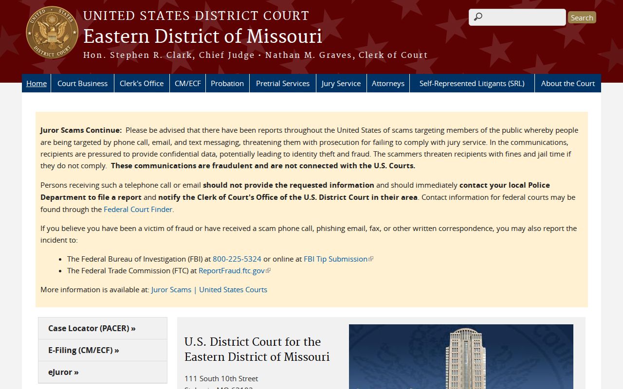 Eastern District of Missouri federal court homepage